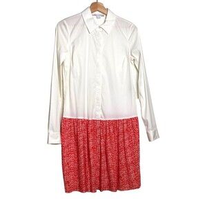 Diane Von Furstenberg DVF Alison Drop Waist White & Red Pleated Dress Size 2